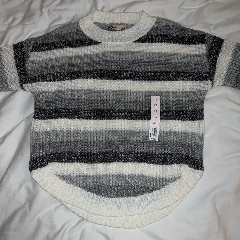 SO ivory/grey stripe knit sweater XS